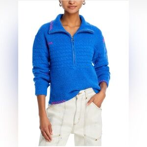 Aqua Blue and Pink Zip-Up Sweater